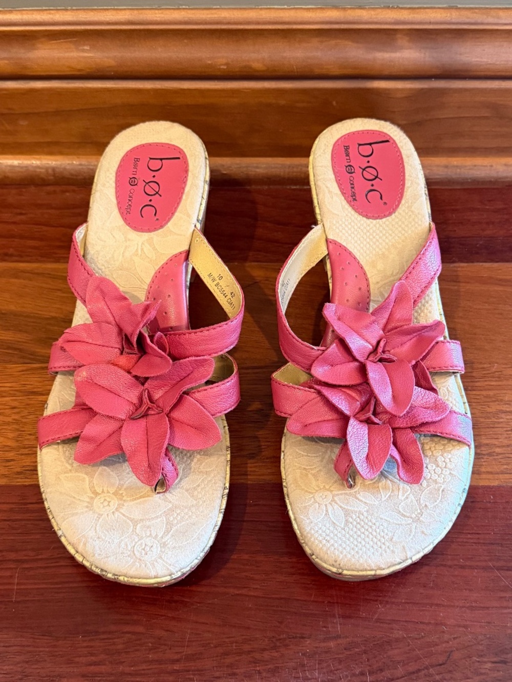 b.o.c. Rose Pink Floral Cork wedge Platform Sandals, Vacation Tropical, Size 10